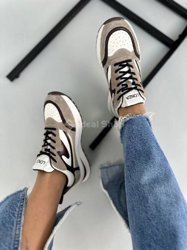 Damskie skórzane sneakersy beżowe z brązowymi wstawkami z zamszu 36 (23 cm)
