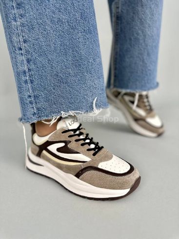 Damskie skórzane sneakersy beżowe z brązowymi wstawkami z zamszu 36 (23 cm)