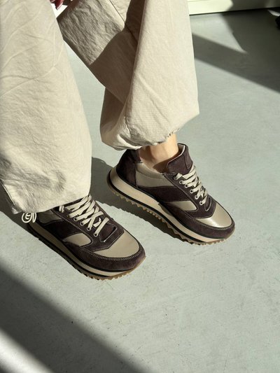 Skórzane brązowe sneakersy damskie z zamszowymi wstawkami 39 (25.5 cm)