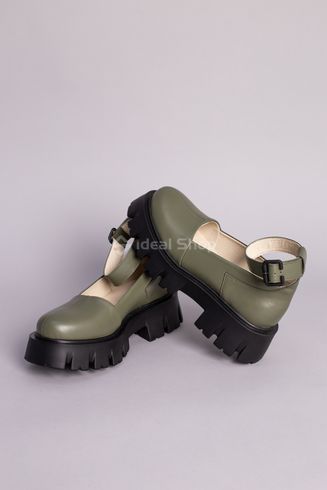 Туфлі жіночі шкіряні кольору хакі на масивній підошві 35 (23,5 см)