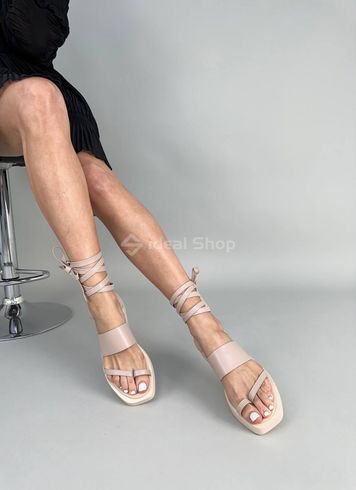 Foto Damskie skórzane beżowe sandały z wiązaniami 8513-2/36 9