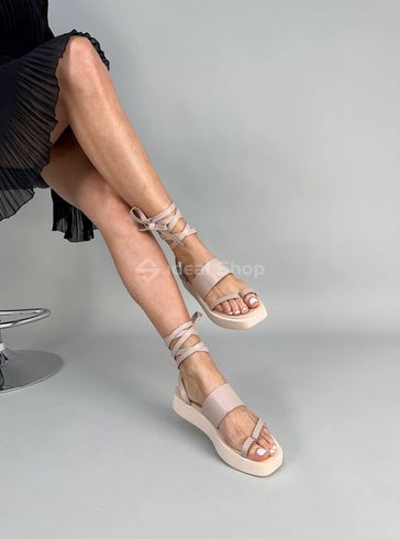 Foto Damskie skórzane beżowe sandały z wiązaniami 8513-2/36 11