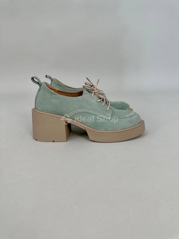 Туфлі жіночі замшеві бірюзового кольору на підборах зі шнурівкою