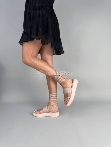Foto Damskie skórzane beżowe sandały z wiązaniami 8513-2/36 3