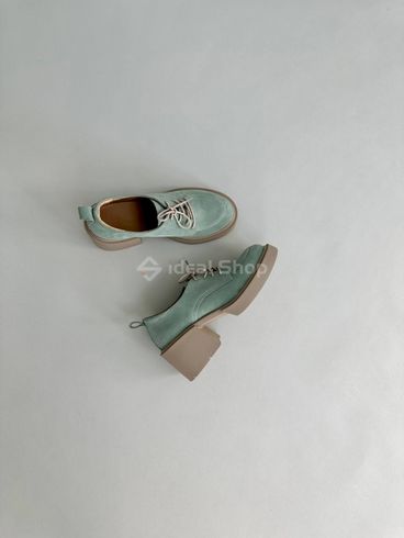 Туфлі жіночі замшеві бірюзового кольору на підборах зі шнурівкою 40 (25.5-26 см)