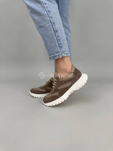 Кросівки жіночі шкіряні бежеві зі вставками замші з перфорацією 36 (23,5 см)