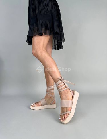Foto Damskie skórzane beżowe sandały z wiązaniami 8513-2/36 2