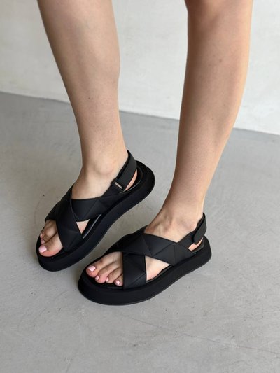 Foto Damskie skórzane sandały w czarnym kolorze 6607/36 1