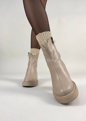 Фото Ботинки женские кожаные бежевого цвета на каблуке зимние 8905-5з/36 5