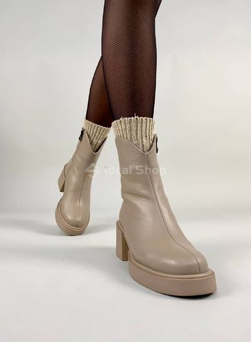 Фото Ботинки женские кожаные бежевого цвета на каблуке зимние 8905-5з/36 4