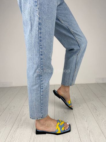 Фото Шлепанцы женские кожаные голубого цвета с желтыми вставками 5548-4/36 5