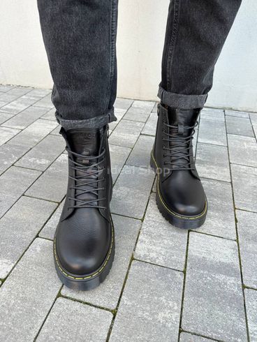 Фото Ботинки мужские кожаные черного цвета с желтой строчкой зимние 7201з/40 3