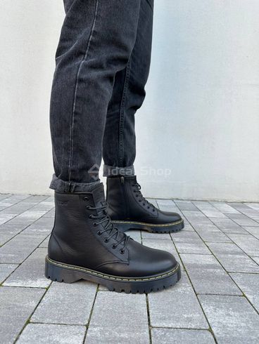 Фото Ботинки мужские кожаные черного цвета с желтой строчкой зимние 7201з/40 2