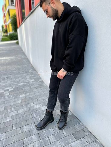 Фото Ботинки мужские кожаные черного цвета с желтой строчкой зимние 7201з/40 7