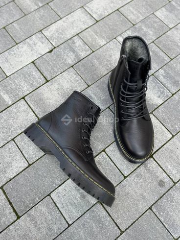 Фото Ботинки мужские кожаные черного цвета с желтой строчкой зимние 7201з/40 12