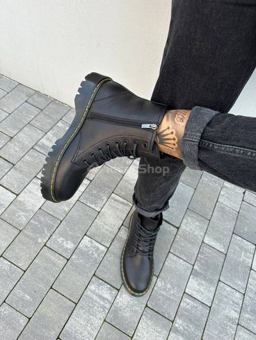 Фото Ботинки мужские кожаные черного цвета с желтой строчкой зимние 7201з/40 5