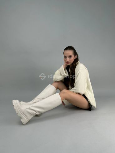 Фото Сапоги женские кожаные молочного цвета демисезонные 8702д/37 8