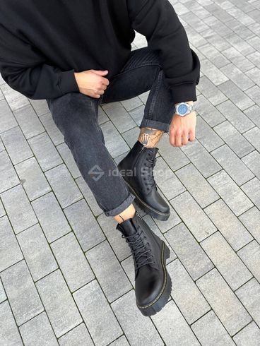 Фото Ботинки мужские кожаные черного цвета с желтой строчкой зимние 7201з/40 6