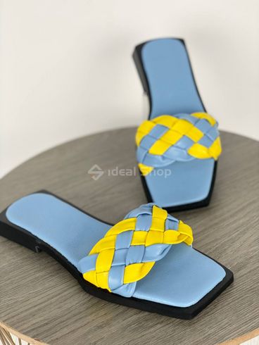 Фото Шлепанцы женские кожаные голубого цвета с желтыми вставками 5548-4/36 8