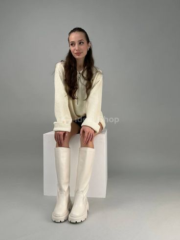 Фото Сапоги женские кожаные молочного цвета демисезонные 8702д/37 5