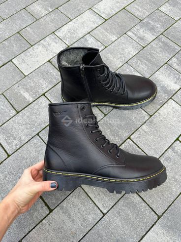 Фото Ботинки мужские кожаные черного цвета с желтой строчкой зимние 7201з/40 13