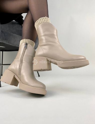 Фото Ботинки женские кожаные бежевого цвета на каблуке зимние 8905-5з/36 8