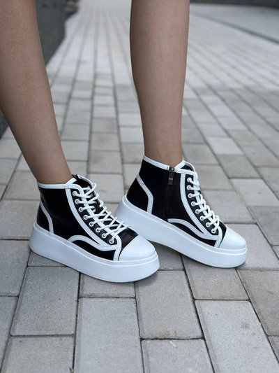 Sneakersy damskie skórzane czarne z białymi wstawkami wysokie 36 (23,5 cm)