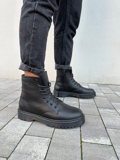 Foto Męskie skórzane czarne buty zimowe czarne 7200з/40 1