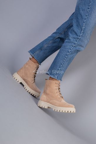 Фото Ботинки женские замшевые пудровые, на шнурках, на байке 6700-4д/36 5