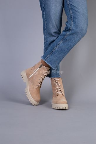 Фото Ботинки женские замшевые пудровые, на шнурках и с замком, зимние 6701-4з/36 3