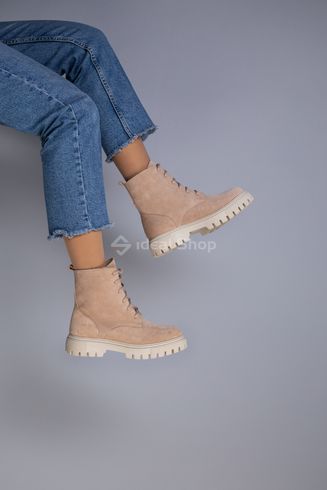 Фото Ботинки женские замшевые пудровые, на шнурках, на байке 6700-4д/36 11
