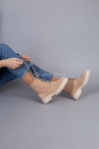 Фото Черевики жіночі замшеві пудрові, на шнурках, на байці 6700-4д/36 9
