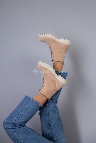 Фото Ботинки женские замшевые пудровые, на шнурках, на байке 6700-4д/36 10