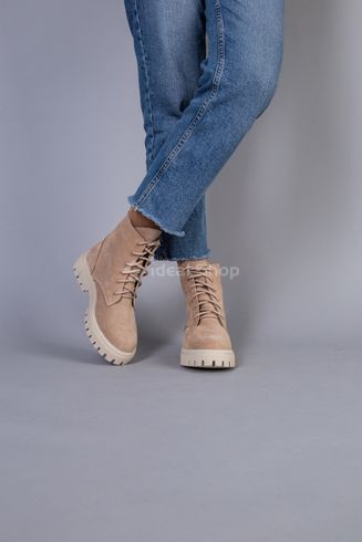 Фото Ботинки женские замшевые пудровые, на шнурках, на байке 6700-4д/36 3