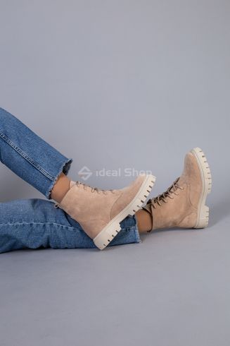 Фото Ботинки женские замшевые пудровые, на шнурках, на байке 6700-4д/36 7