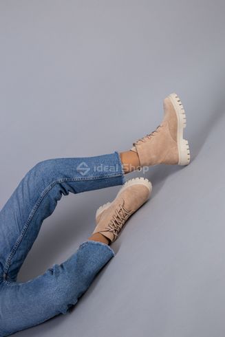 Фото Черевики жіночі замшеві пудрові, на шнурках, на байці 6700-4д/36 8