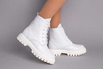Фото Ботинки женские кожаные белого цвета на шнурках, зимние 6700з/41 1