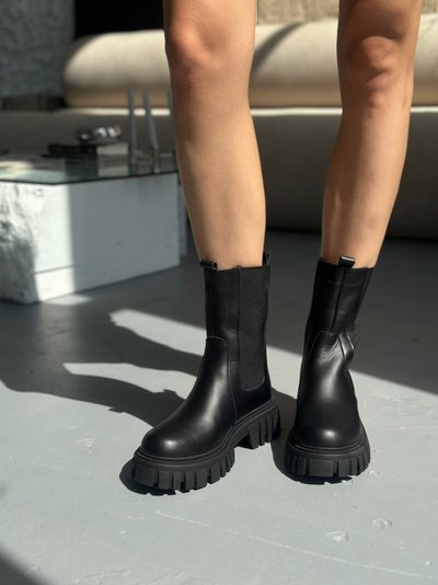 Foto Skórzane buty damskie Chelsea czarne wysokie zimowe 5500з/35 1