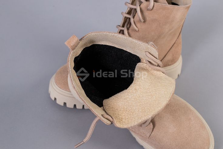 Фото Ботинки женские замшевые пудровые, на шнурках, на байке 6700-4д/36 16