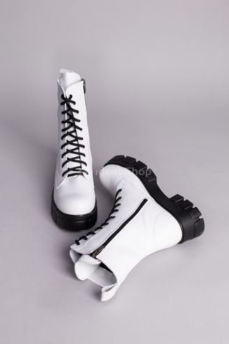 Фото Черевики жіночі шкіряні білі на шнурках і з замком, демісезонні 5543-1д/41 8