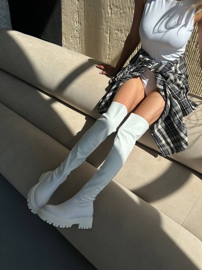 Foto Damskie skórzane buty do pończoch białe zimowe 9919е/37 1