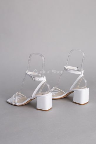 Foto Skórzane sandały damskie białe ze stabilnym obcasem 9401-1/36 9