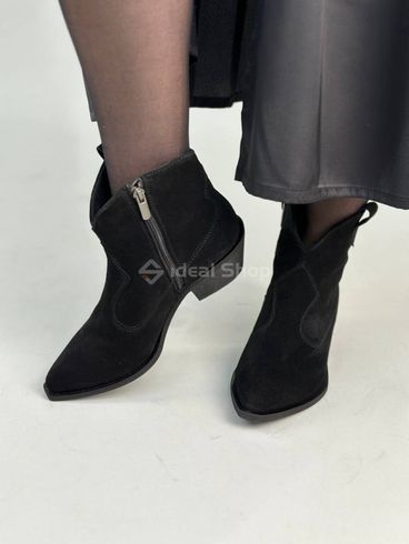Фото Черевики ковбойки жіночі замшеві чорні на чорній підошві демісезонні 9412д/36 2