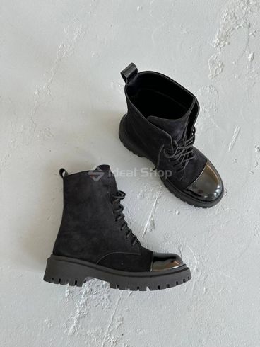 Фото Ботинки женские замшевые черного цвета с лаковым носком демисезонные 5514-3д/36 11