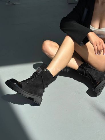 Фото Черевики жіночі замшеві чорного кольору з лаковим носком демісезонні 5514-3д/36 4