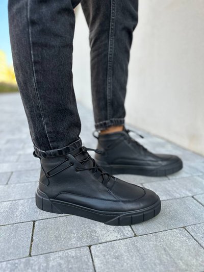 Foto Skórzane buty męskie czarne wielosezonowe 2500д/40 1