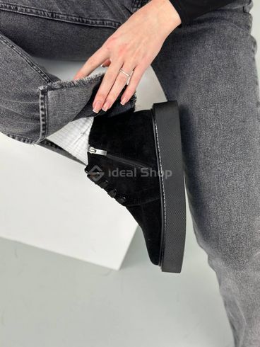 Фото Черевики жіночі замшеві чорні на чорній підошві зимові 9908з/36 4
