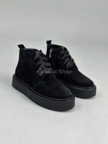 Foto Damskie zamszowe czarne buty zimowe na czarnej podeszwie 9908з/36 9