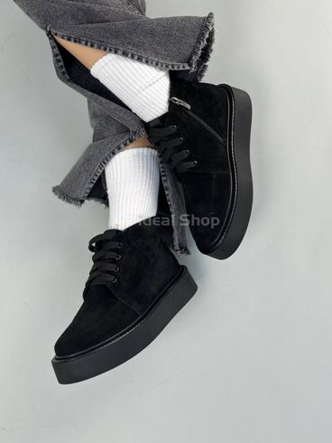Фото Ботинки женские замшевые черные на черной подошве зимние 9908з/36 3