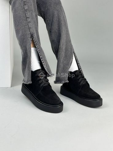 Фото Ботинки женские замшевые черные на черной подошве зимние 9908з/36 2